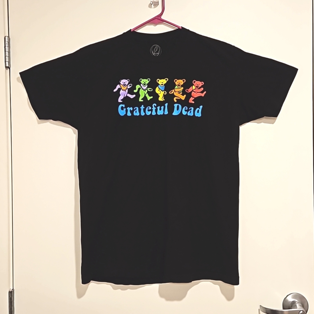 Grateful Dead multicolor prancing bears black short sleeve band concert tee Lg.